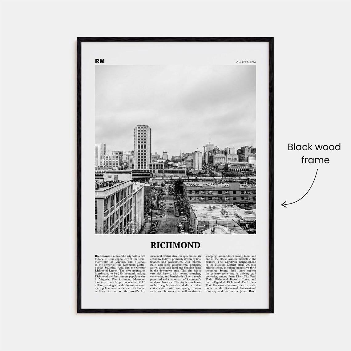 Richmond Print Black And White No 2 Richmond Wall Art Richmond Poster Richmond Photo Virginia Usa United States North America - Image 3