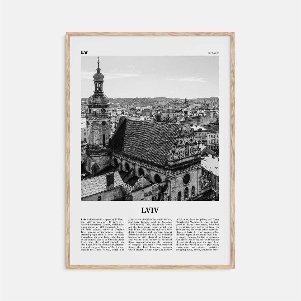 Lviv Black and White Art Print, Ukraine Travel Map