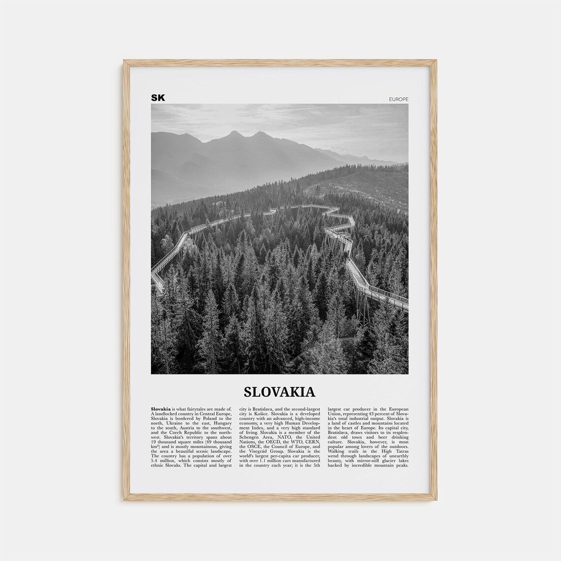 Slovakia Black and White Travel Poster, Bratislava