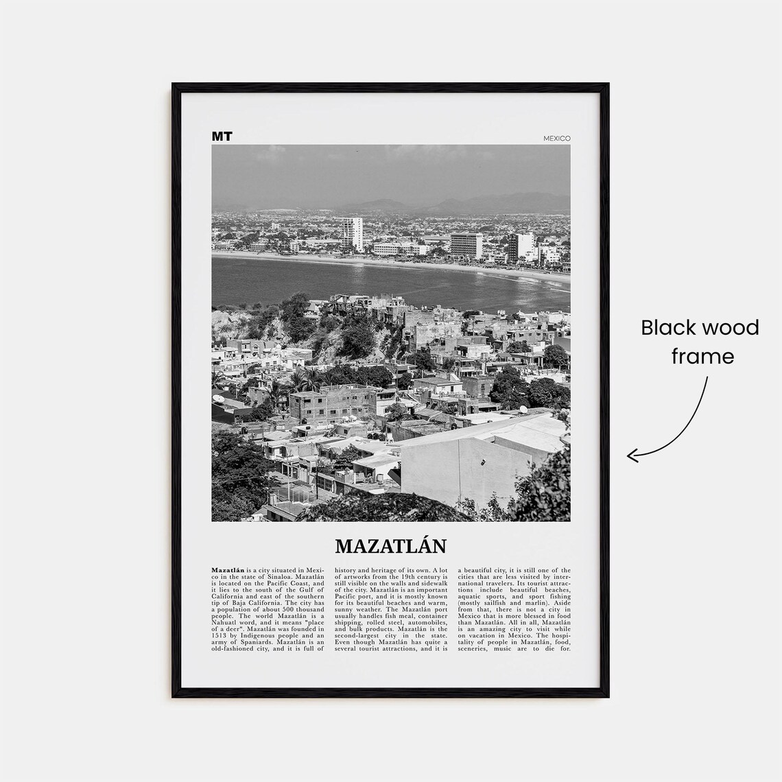 Mazatlan Black and White Travel Poster, Mexico - Image 3