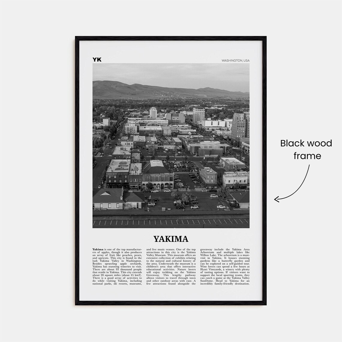 Yakima Black and White Travel Poster, Washington Map - Image 3