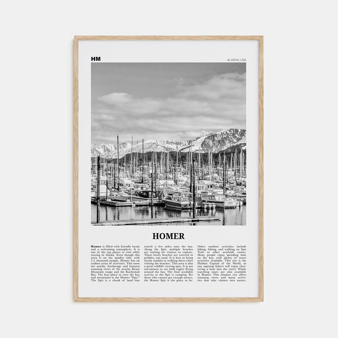 Homer Alaska Map, Travel Poster Art Print