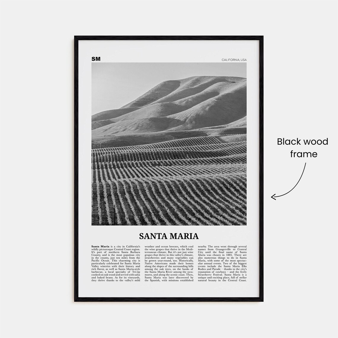Santa Maria Black And White Art Print, California - Image 3