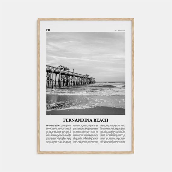 Fernandina Beach Black and White Travel Poster, Florida