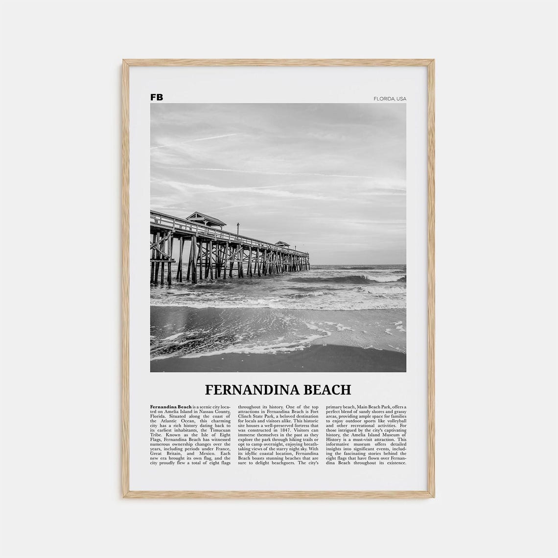 Fernandina Beach Black and White Travel Poster, Florida