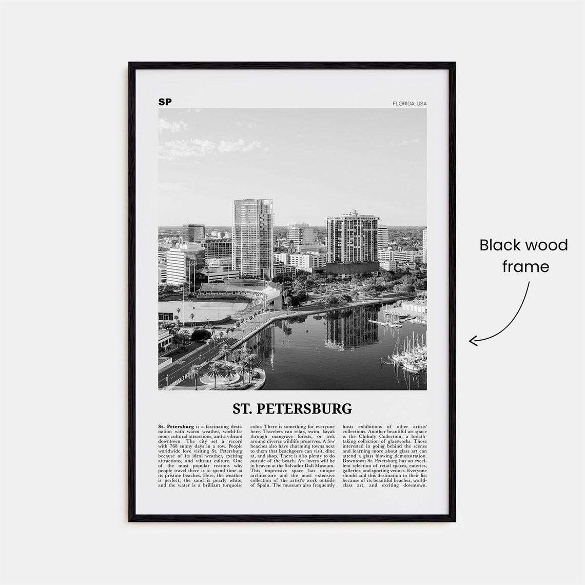 St Petersburg Print Black And White Florida No 1 St Petersburg Wall Art St Petersburg Poster St Petersburg Photo Petersburg Dcor - Image 3