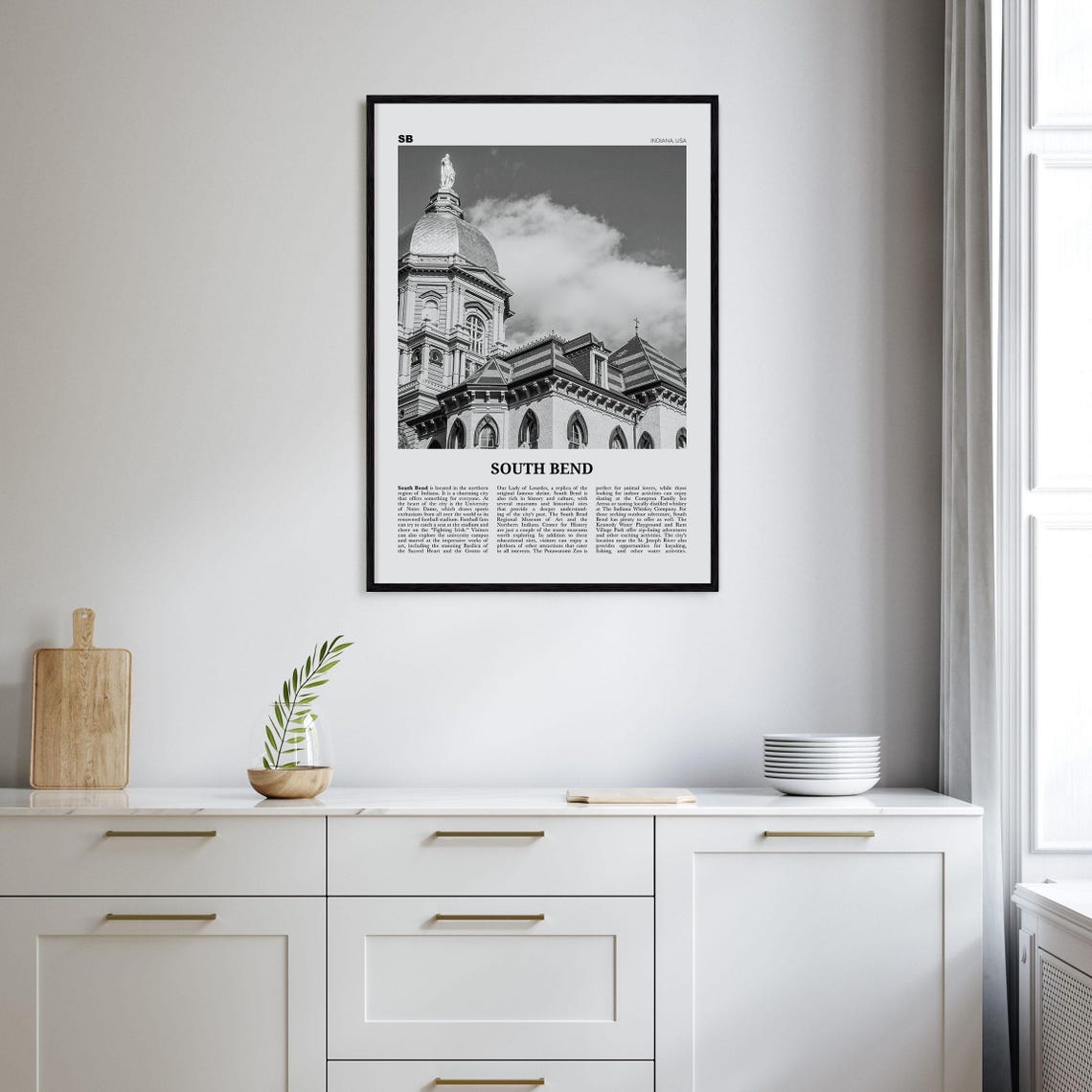 South Bend Black And White Travel Poster Print - Image 2