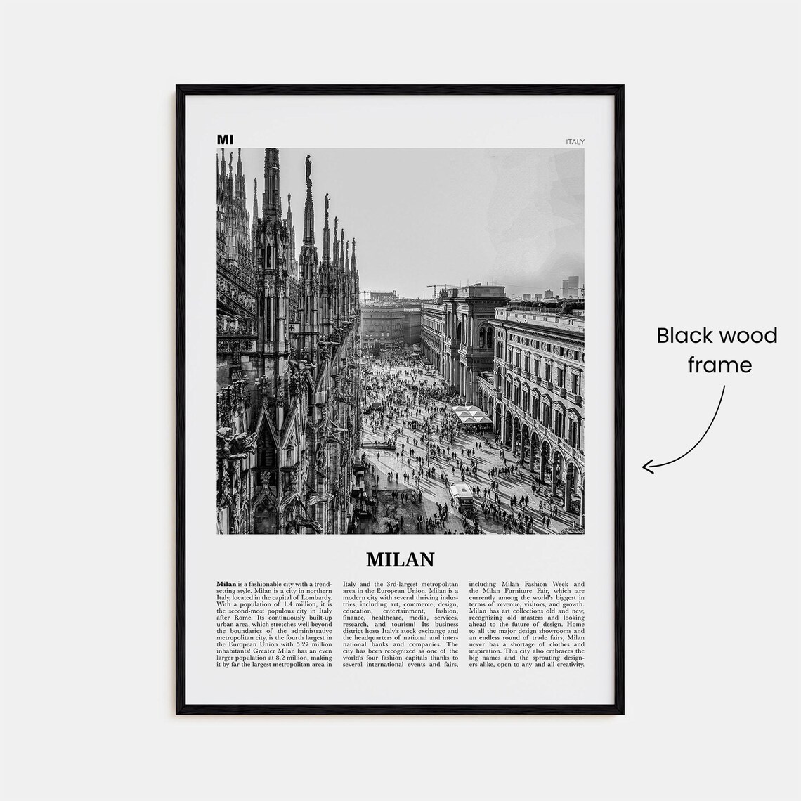 Milan Black and White Art Print, Italy City Poster - Image 3