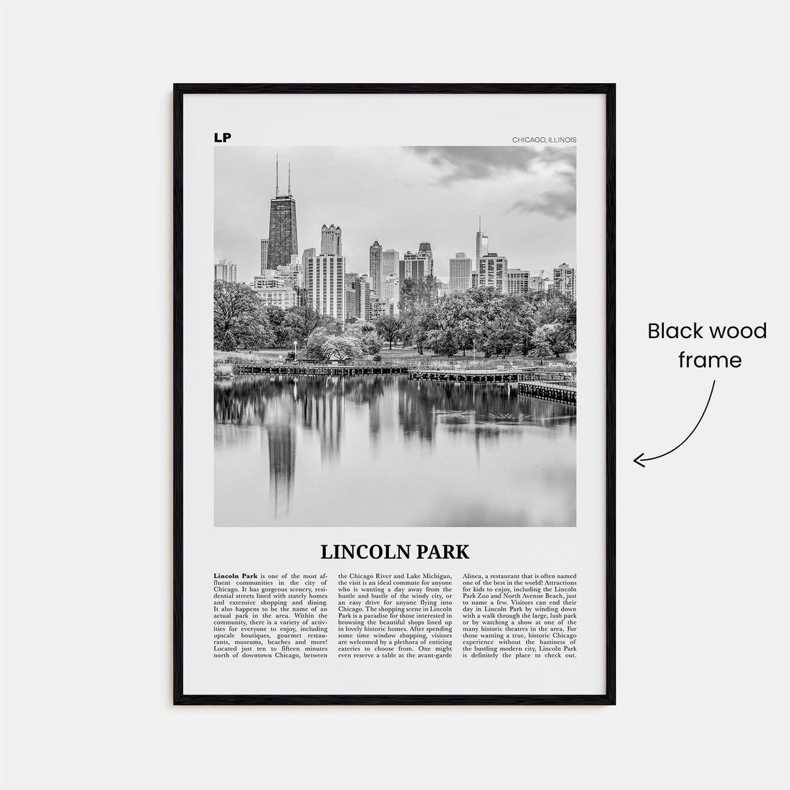 Lincoln Park Black and White Travel Poster, Chicago - Image 3