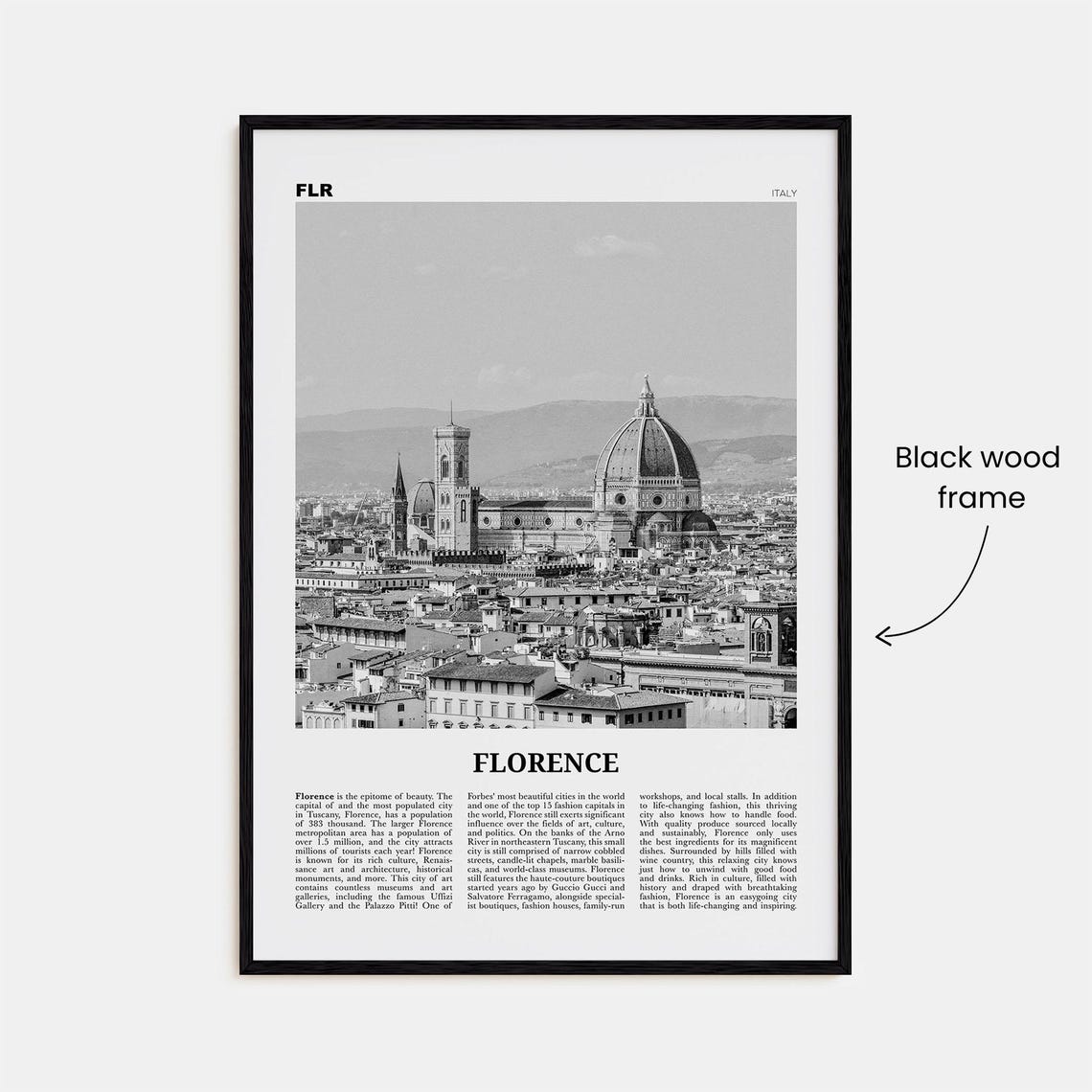Florence Black and White Travel Poster, Italy - Image 3