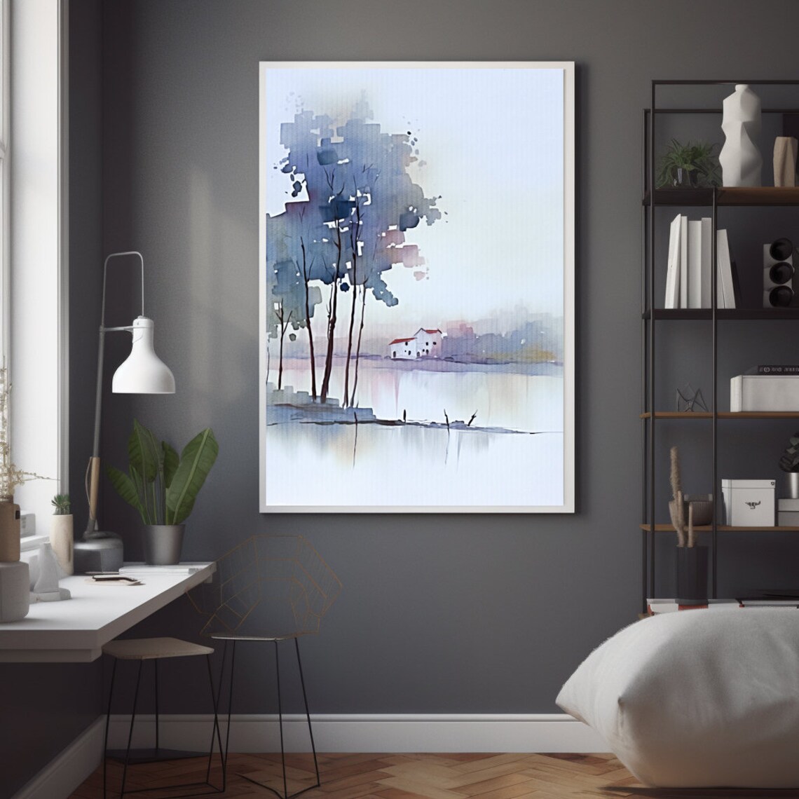 Serene Lake Watercolor, Boho Style Art Print - Image 4