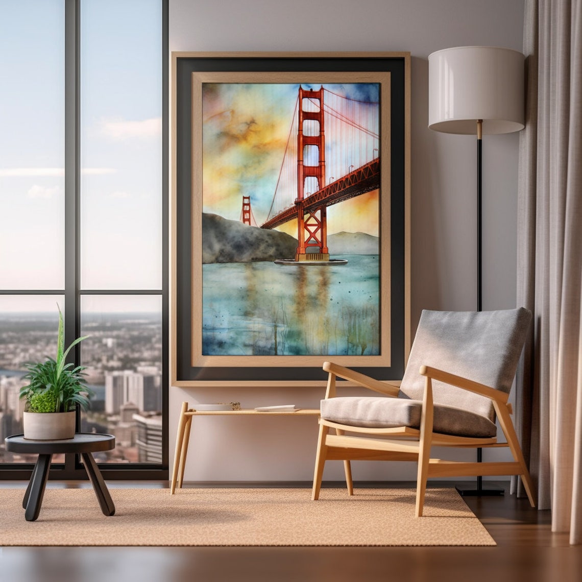 Golden Gate Bridge San Francisco Sunset Watercolor Landmark Poster - Image 3