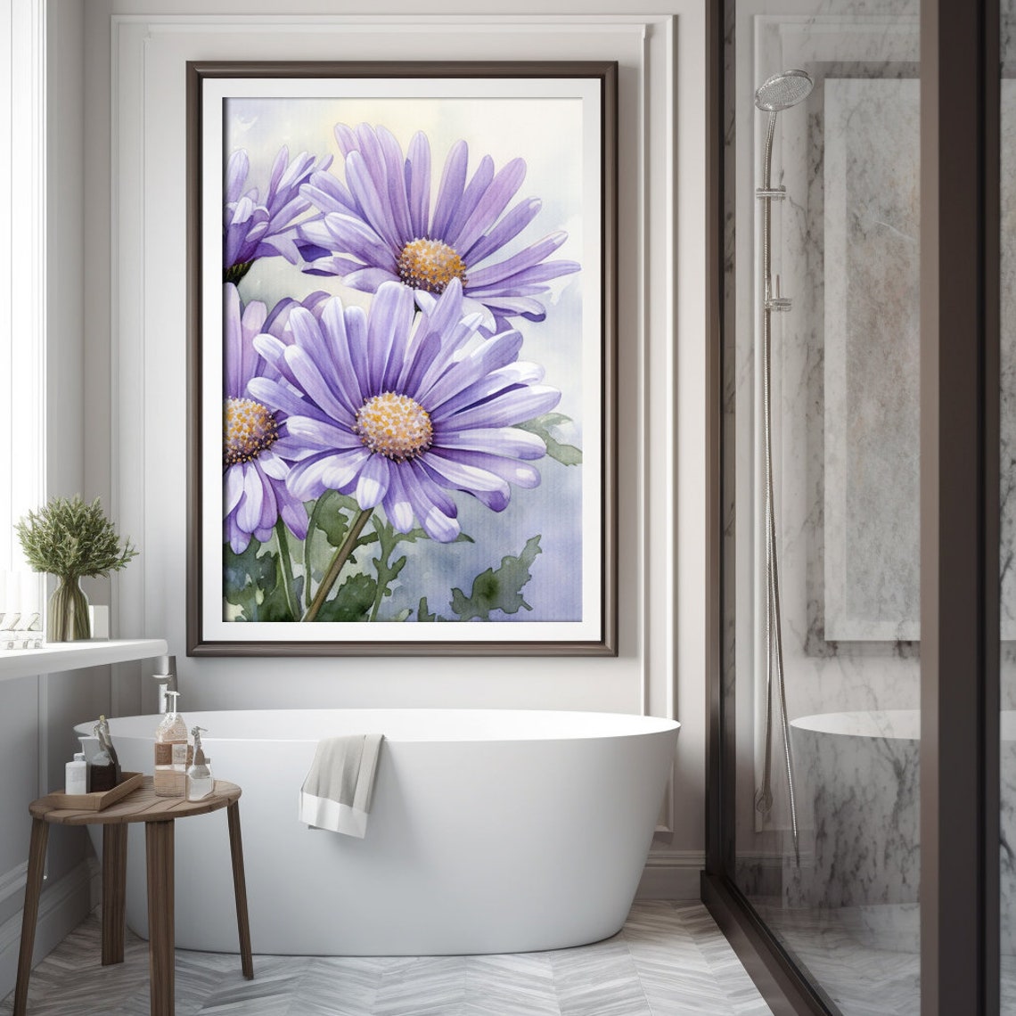 Purple Daisy Flowers Watercolor Bloom Botanical Painting Poster - Image 2
