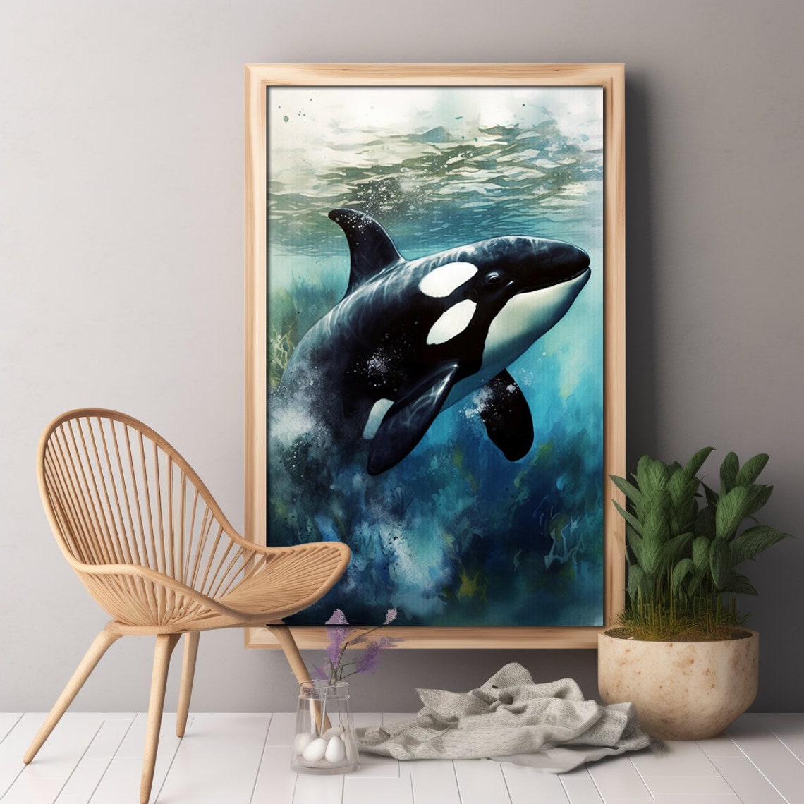 Orca Killer Whale Underwater Ocean Watercolor Wildlife Poster - Image 3