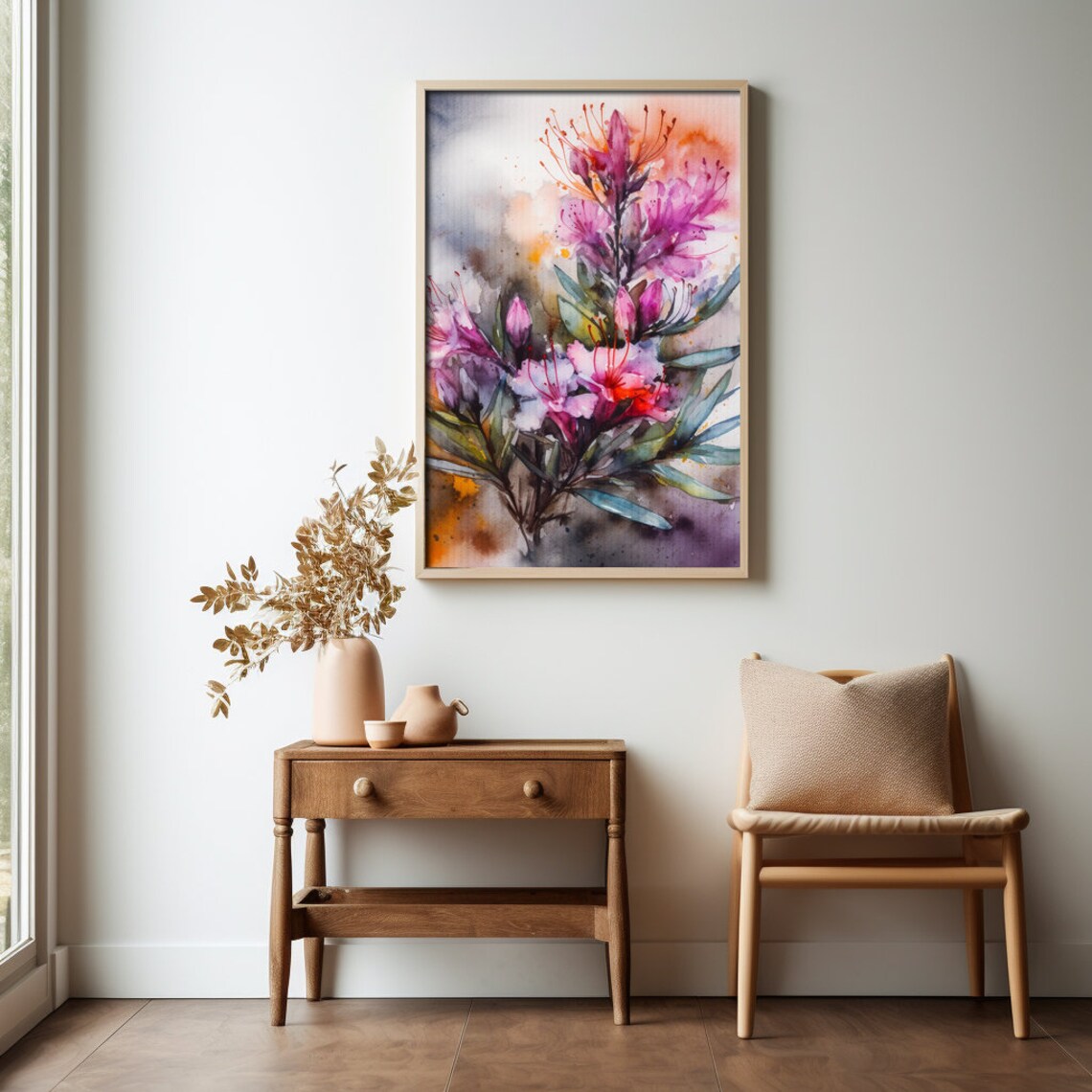 Pink Heather Flowers Watercolor Blooming Botanical Painting Poster - Image 4