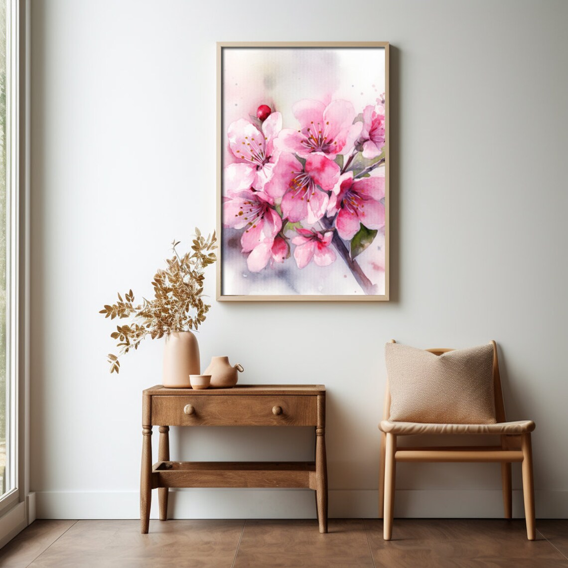 Pink Cherry Blossom Watercolor Sakura Branch Floral Painting Poster - Image 4