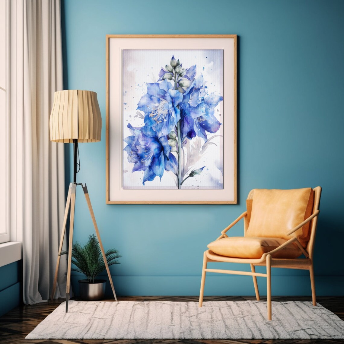 Blue Delphinium Flower Watercolor Tall Bloom Botanical Poster - Image 4