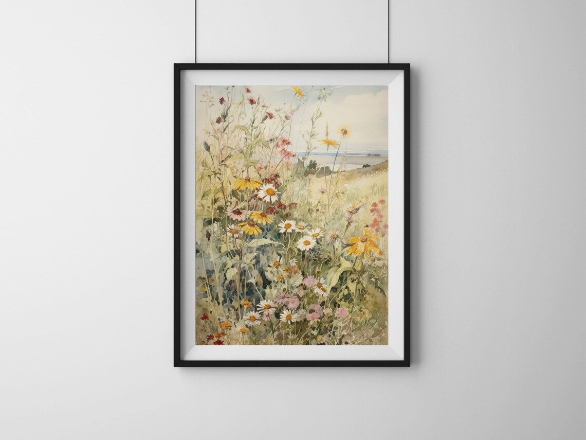 Wild Daisy Meadow Field Summer Flowers Watercolor Nature Poster - Image 4
