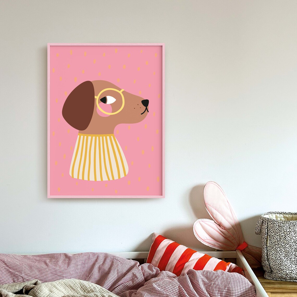 Dog Print With Yellow Glasses, Kids Nursery Poster - Image 3