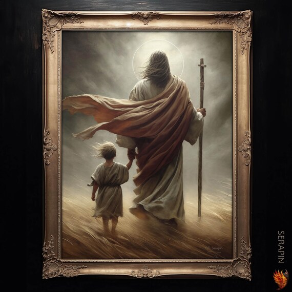 Jesus Leading Child Through Dark Valley Psalm 23 Moody Christian Poster