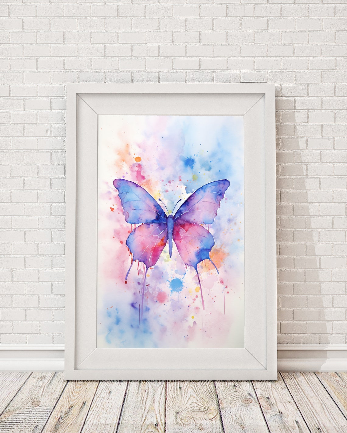 Pretty Multicolour Watercolor Butterfly Abstract Splash Art Poster
