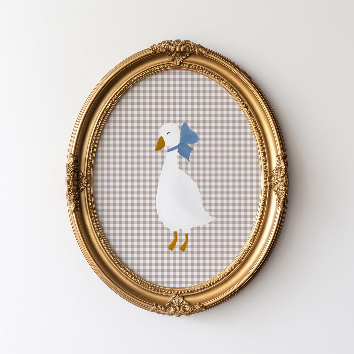 White Goose Blue Bow Taupe Gingham Sweet Boys Room Nursery Poster - Image 2