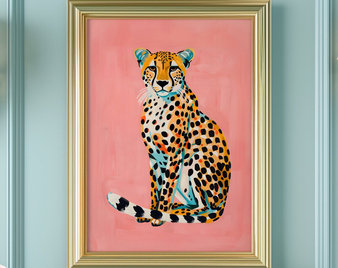 Pink Cheetah, Eclectic Bohemian Animal Art Print - Image 4