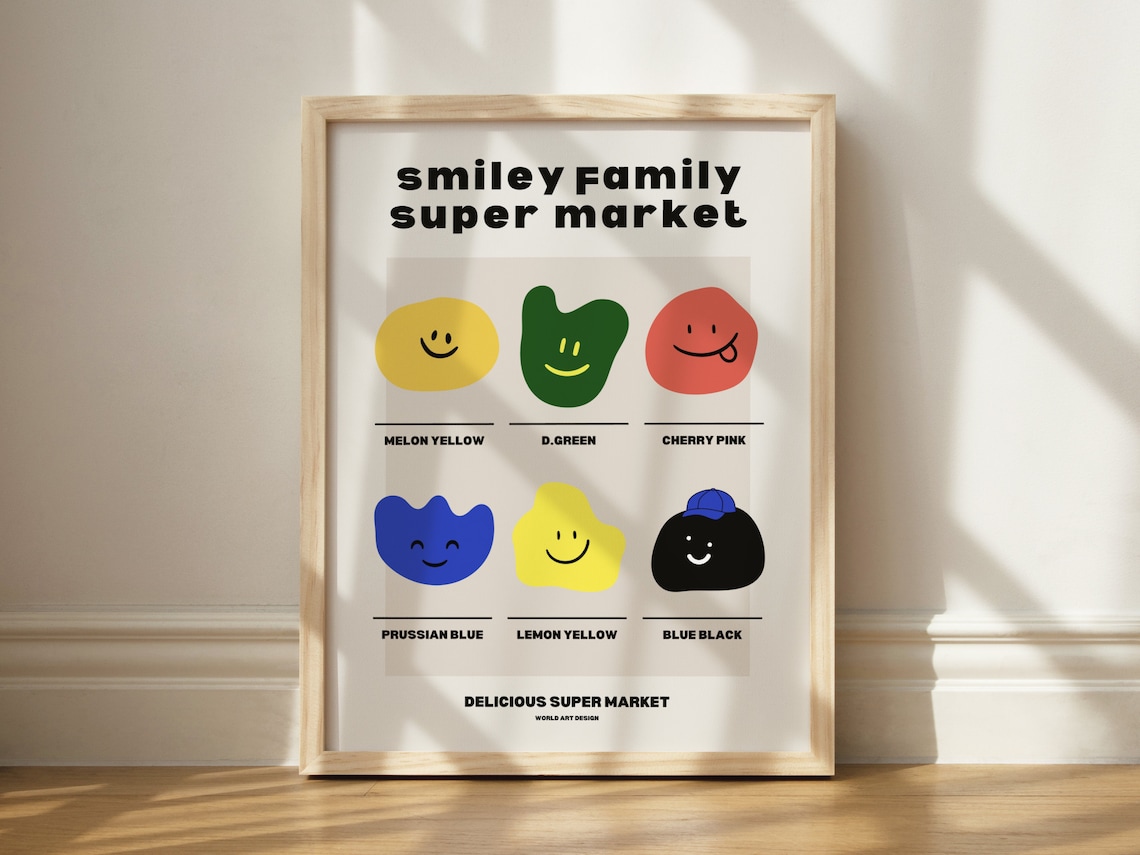 Colorful Smiley Face Retro Poster, Dorm Decor
