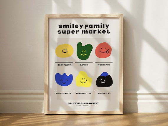 Colorful Smiley Face Retro Poster, Dorm Decor