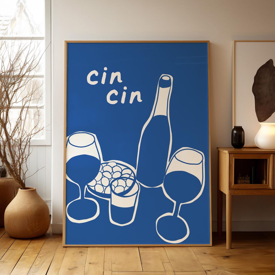 Cin Cin Blue Wine Toast Doodle Poster for Kitchen and Bar Cart Decor - Image 2