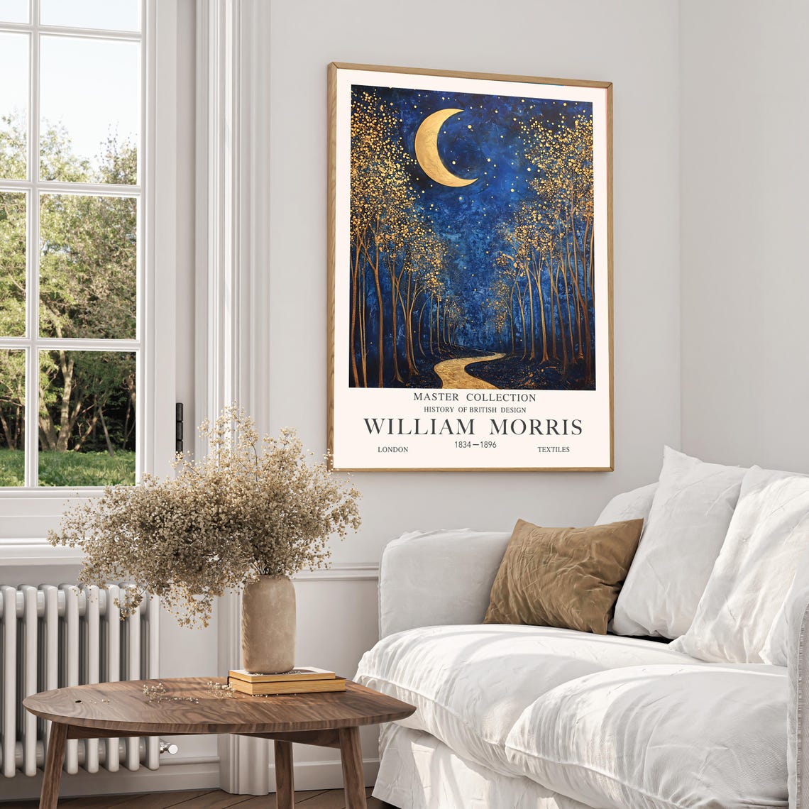 William Morris Golden Crescent Moon Forest Path Night Sky Poster - Image 2