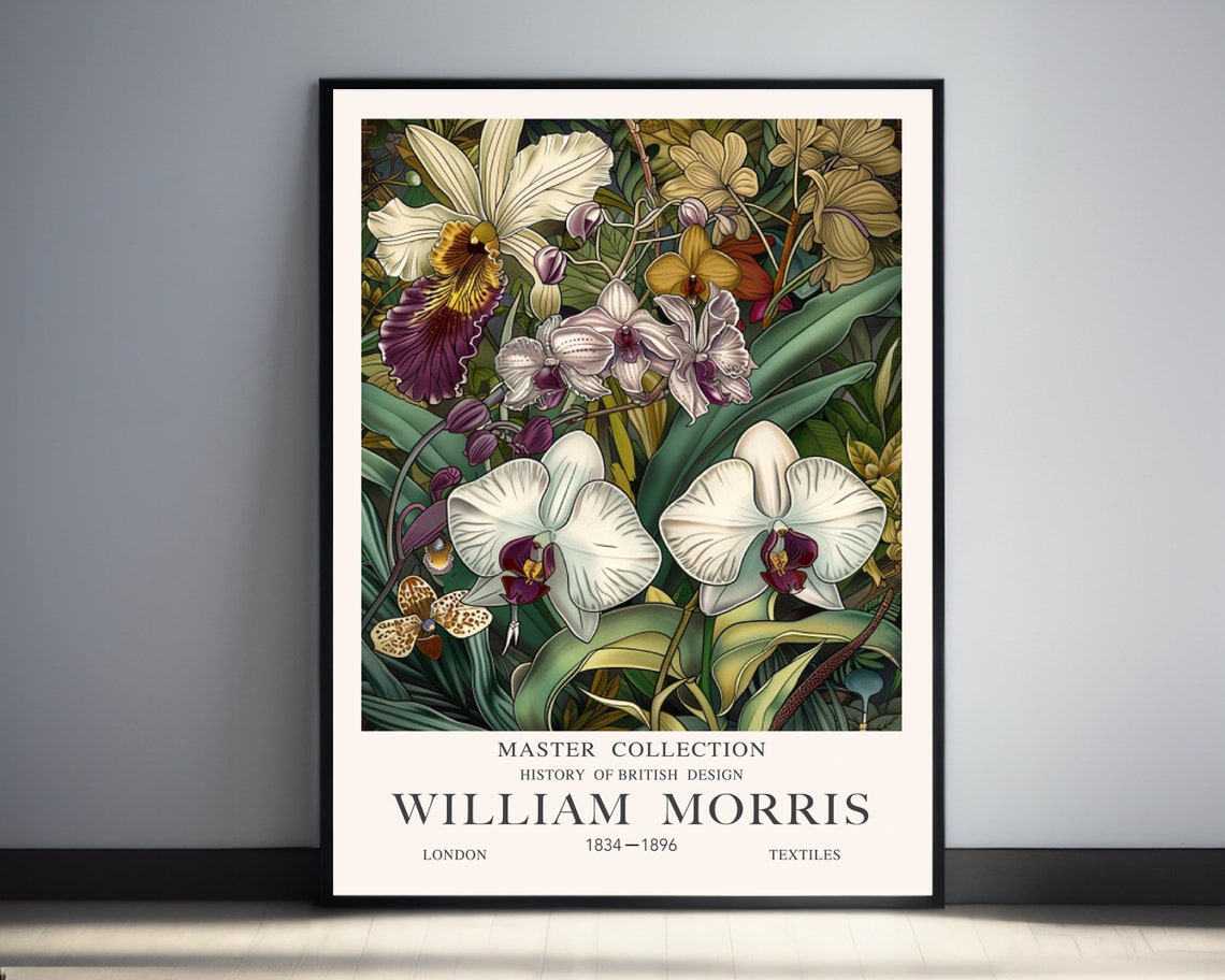 William Morris White Orchids With Purple Throats Elegant Poster