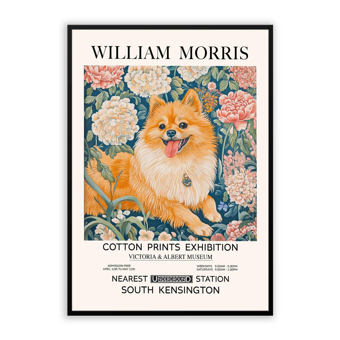 William Morris Pomeranian Pink Peony Floral Exhibition Poster - Image 2