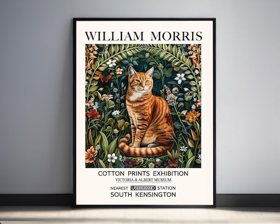 William Morris Orange Tabby Cat Arched Garden Exhibition Poster