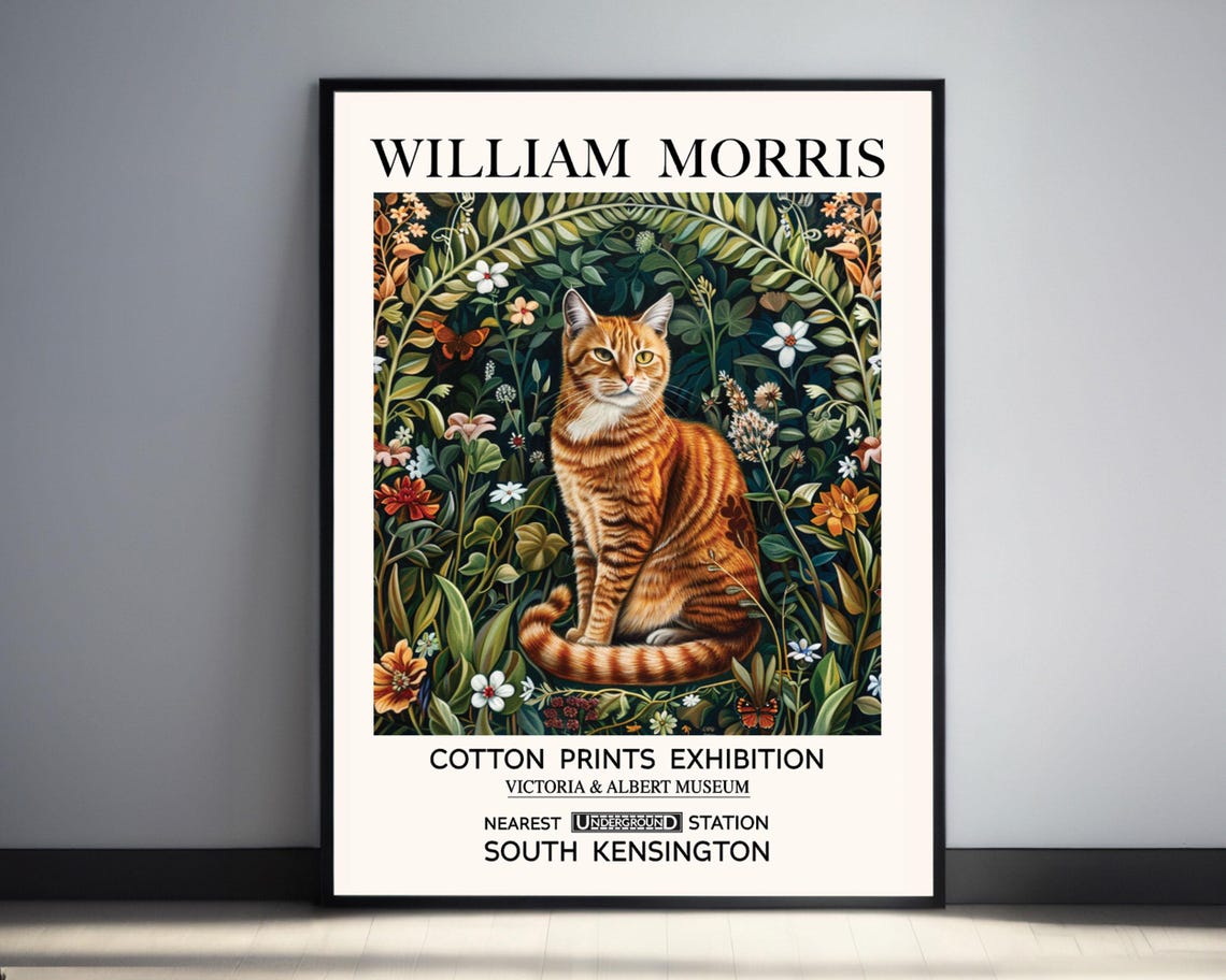William Morris Orange Tabby Cat Arched Garden Exhibition Poster