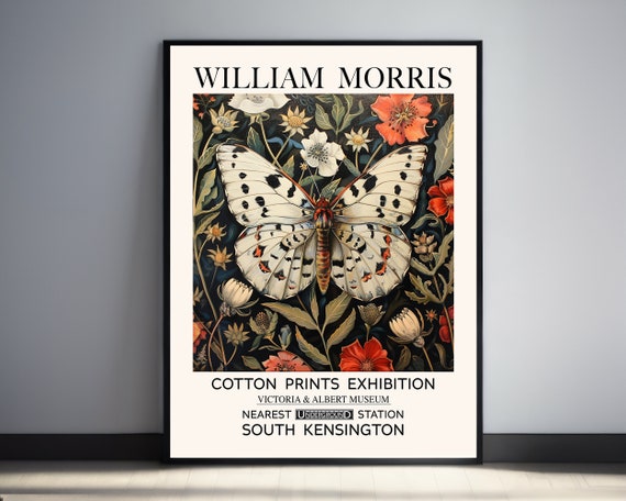 William Morris Butterfly Print Nature Inspired Arts Crafts Movement Vintage Fine Art Botanical Celestial White Wall Decor Antique Poster