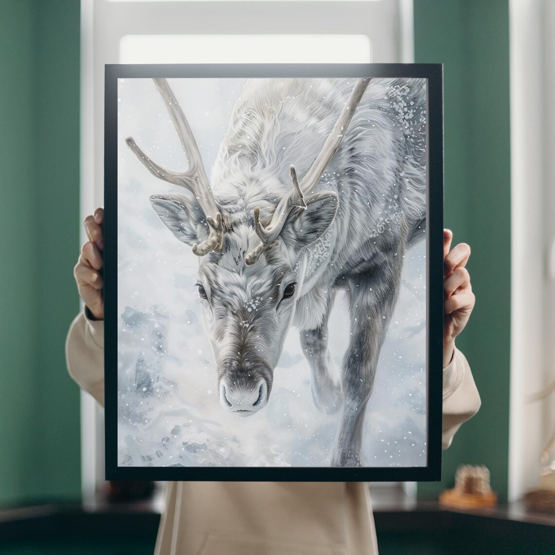 Majestic Reindeer In Snow Close Up Winter Wildlife Art Poster