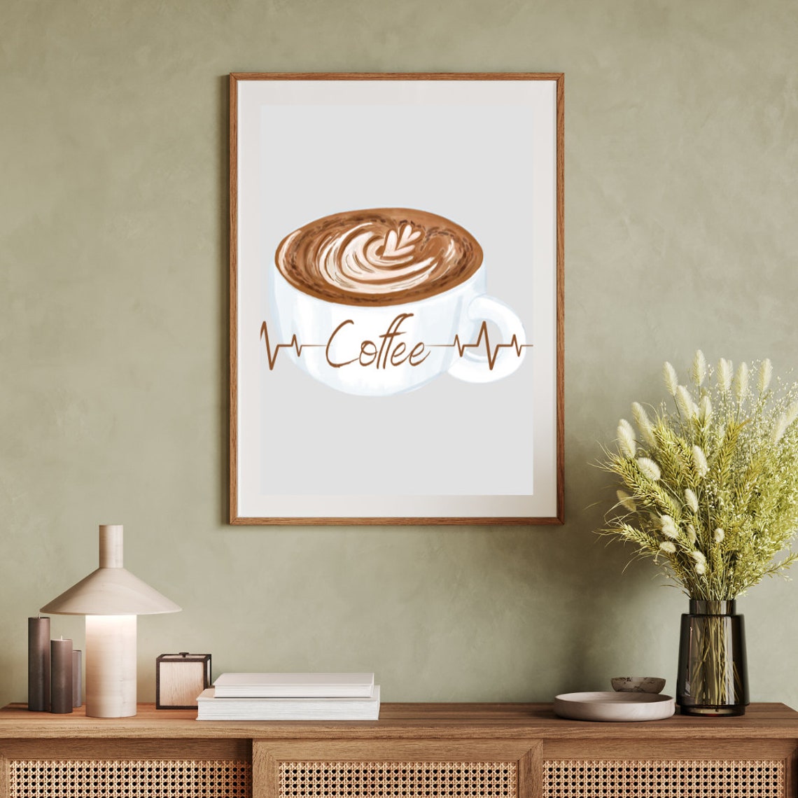 Creamy Coffee Heartbeat Line Latte Art Cup Fun Kitchen Wall Art - Image 3