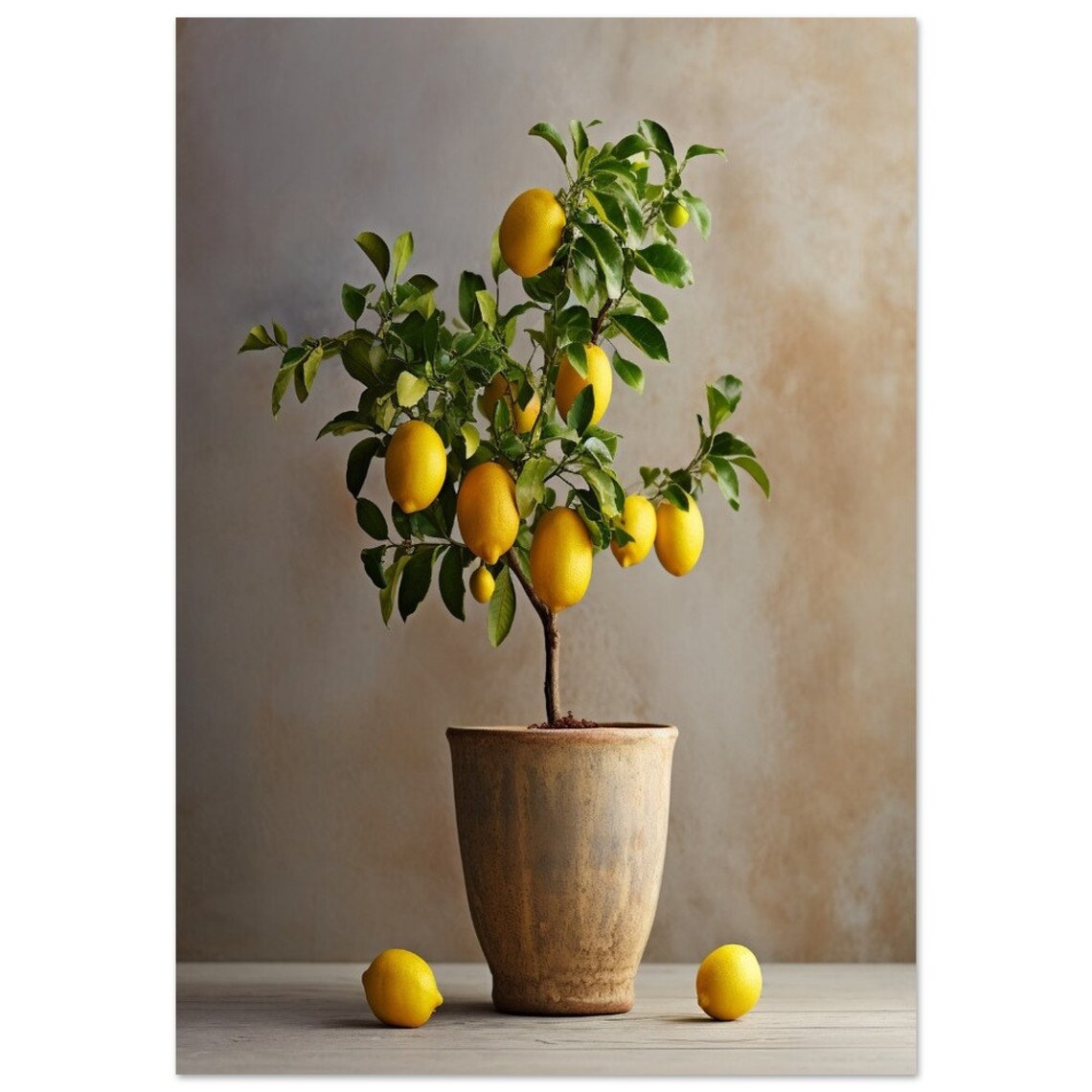 Potted Lemon Tree Ripe Citrus Fruit Neutral Still Life Poster - Image 2