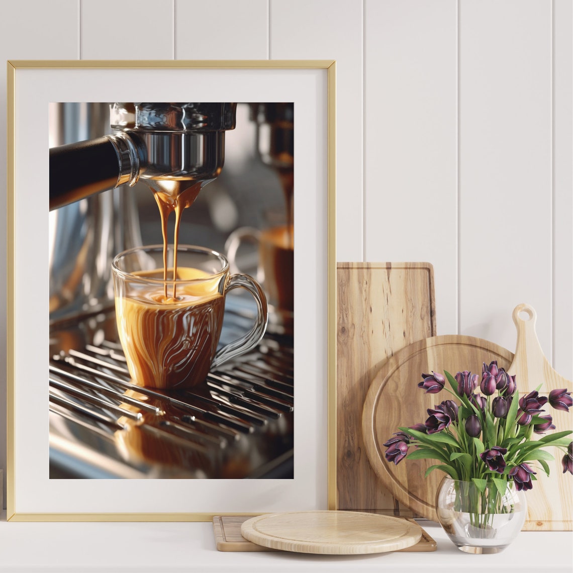Espresso Pouring into Glass Cup Coffee Photography Art Poster - Image 4