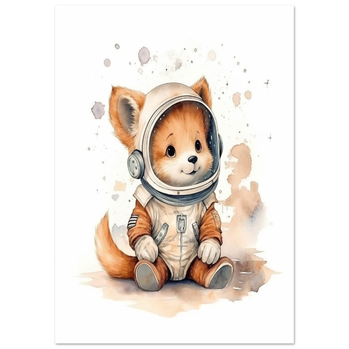 Cute Fox Astronaut Suit Watercolor Baby Nursery Animal Poster - Image 2