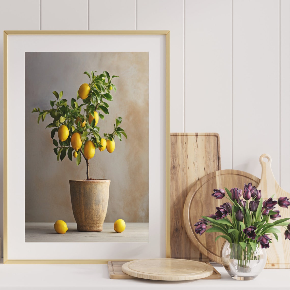 Potted Lemon Tree Ripe Citrus Fruit Neutral Still Life Poster - Image 4