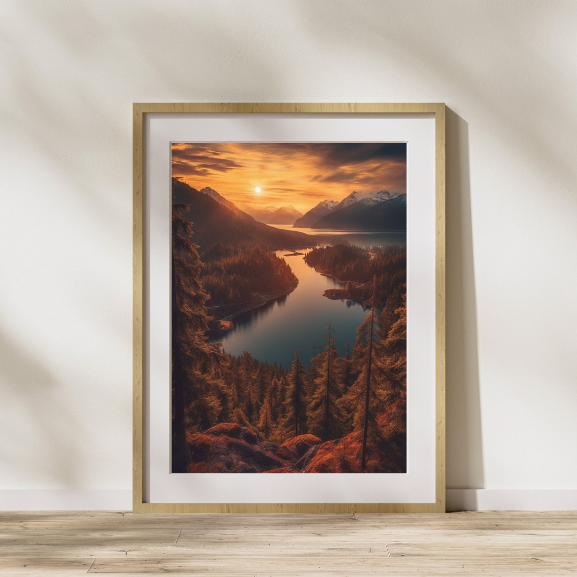 Mountain Sunset Over Alpine Lake Pine Forest Golden Hour Poster