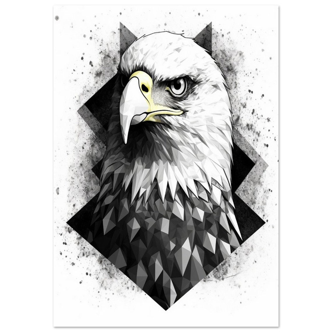 Majestic Geometric Bald Eagle Head Low Poly Black White Art Poster - Image 2
