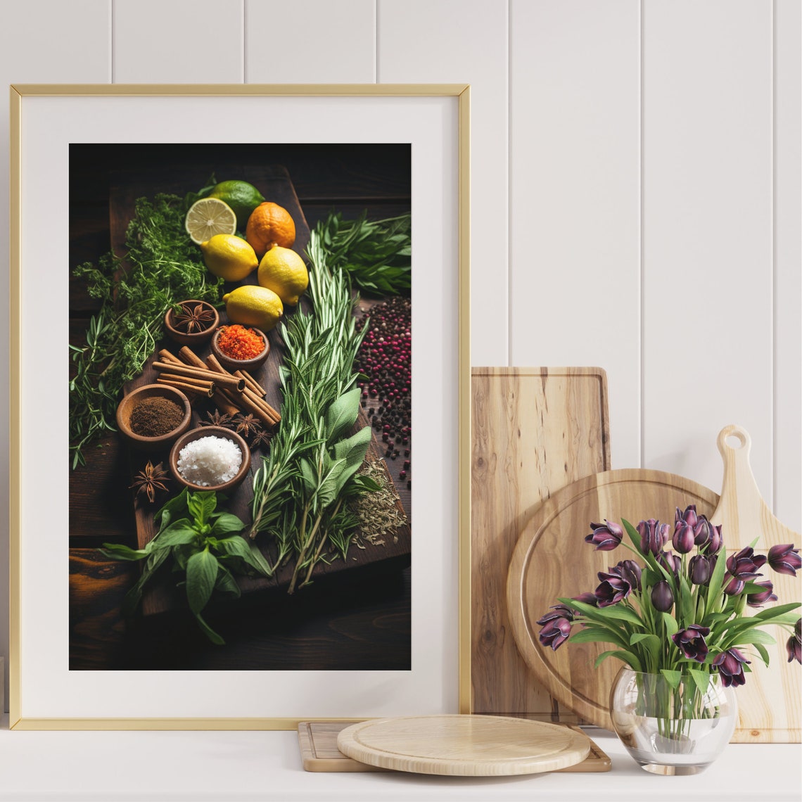 Moody Rosemary Lemons Cinnamon Anise Salt Dark Flat Lay Poster - Image 4