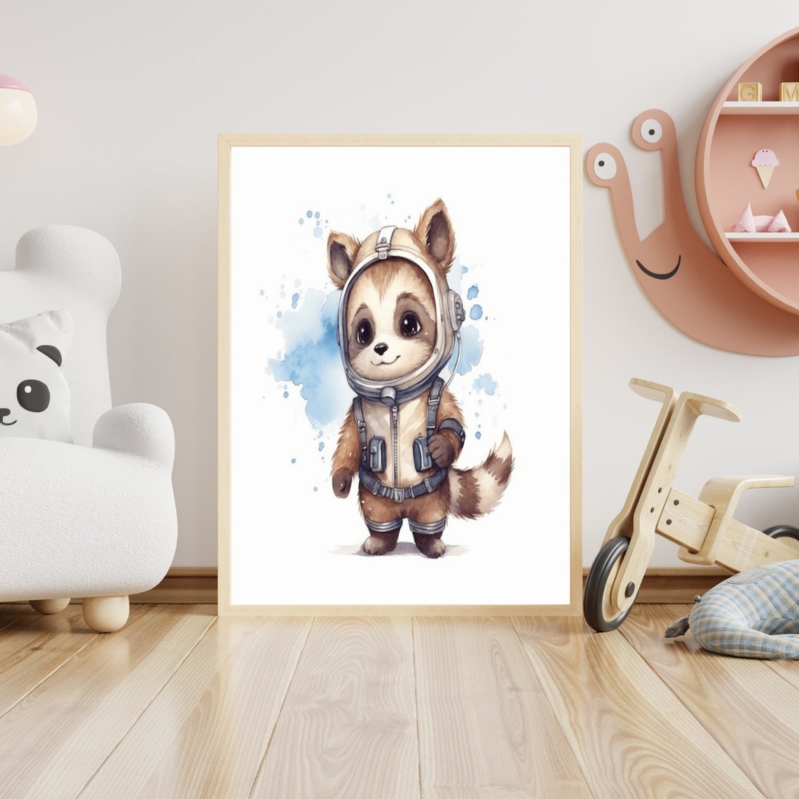Adorable Baby Fox Astronaut Watercolor Space Theme Nursery Poster - Image 4