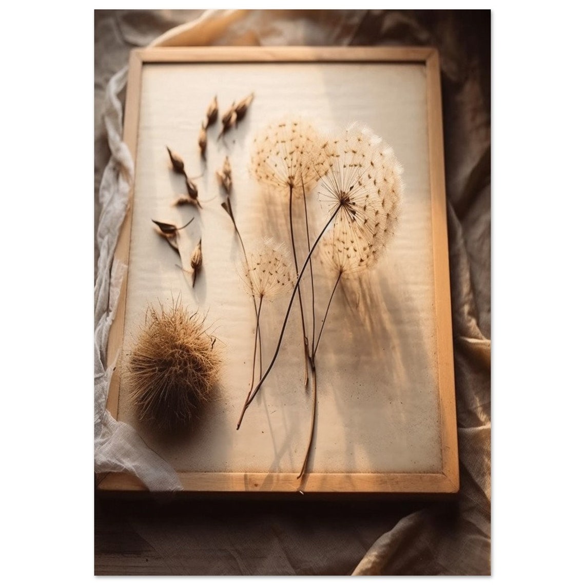 Dried Dandelion Seed Heads Botanical Tray Vintage Style Poster - Image 2
