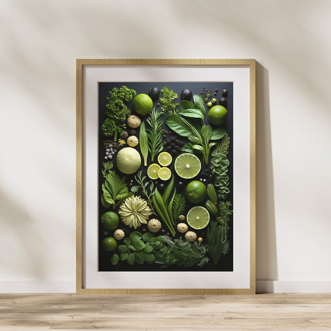 Green Vegetables Herbs Flat Lay Dark Background Kitchen Poster