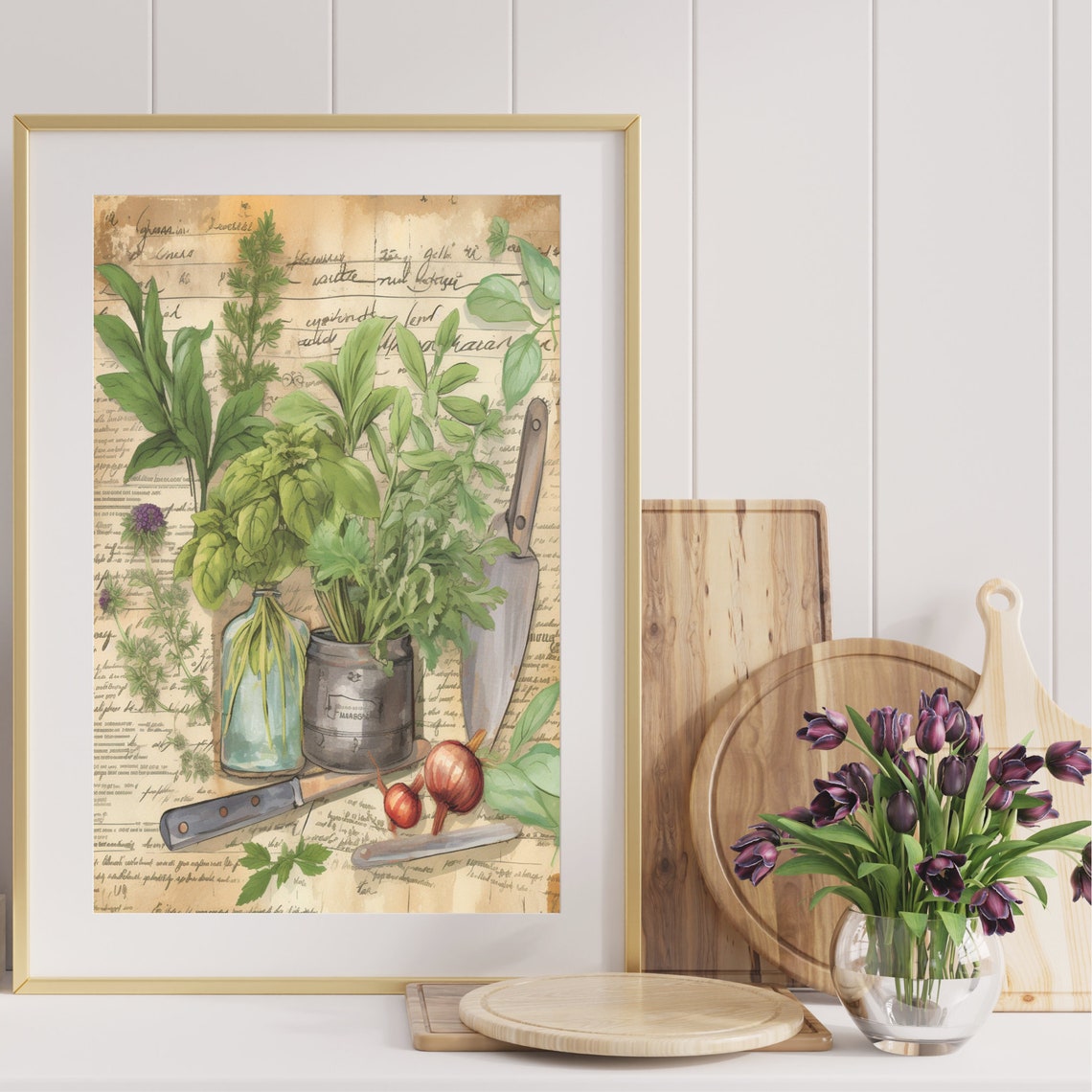 Vintage Kitchen Herbs Recipe Still Life Rustic Culinary Art Poster - Image 4
