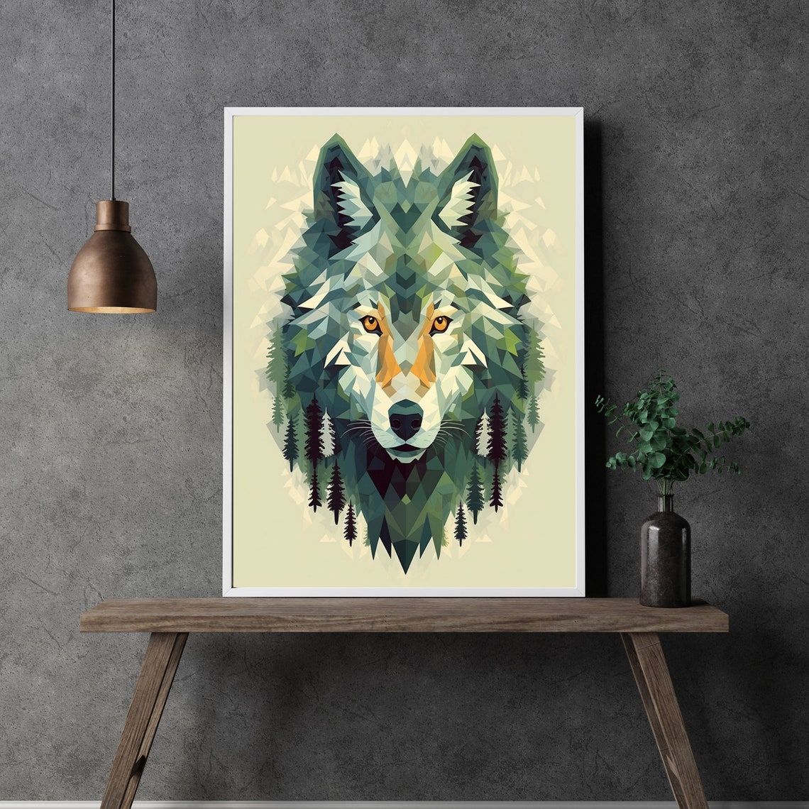 Modern Geometric Green Wolf Head Low Poly Forest Wildlife Poster - Image 3